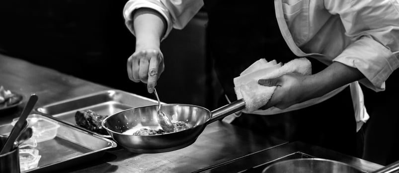 chef preparing food, chef cooking in a kitchen, chef at work, Black & White